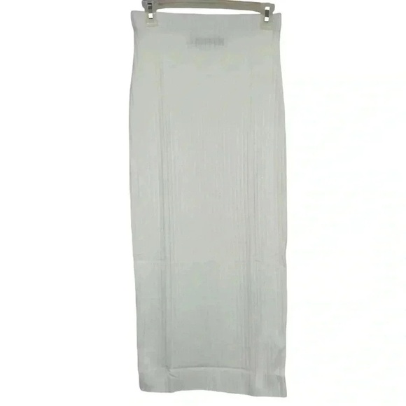 ENZA COSTA XS WINTER WHITE RIBBED MIDI PENCIL SKIRT MINIMALIST LUXURY STYLE - Picture 2 of 12